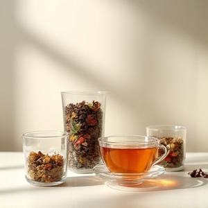 Cajas y tazas de té de hierbas de autor