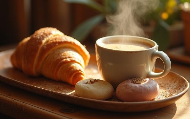 Café de especialidad con un croissant artesanal