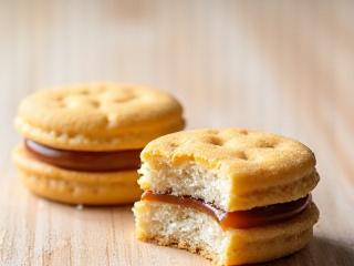 Alfajor dulce con cajeta y coco rallado