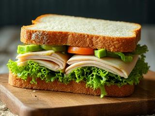 Sándwich gourmet de pavo y aguacate en pan de masa madre