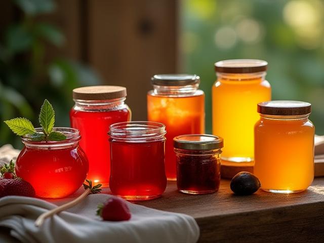 Frascos de mermeladas y mieles artesanales